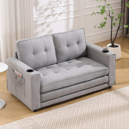 Neo Tufted Loveseat with Pull Out Sleeper - Light Gray