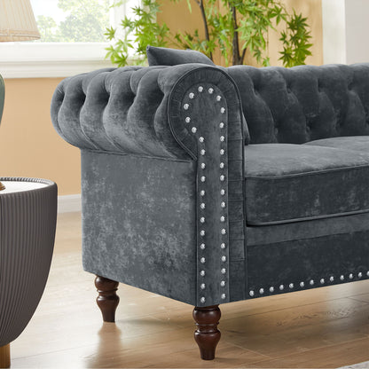 Nest Velvet Button Tufted L-shaped Sofa - Gray