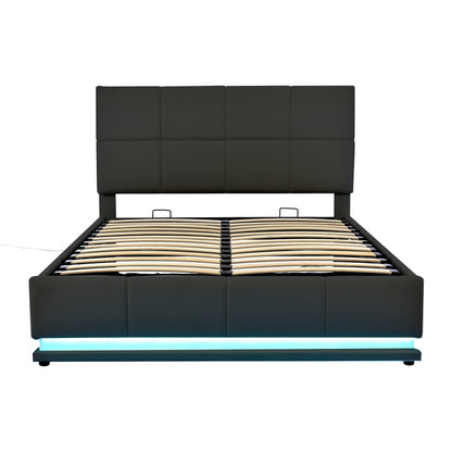 Lino Queen Size PU Storage Bed w Hydraulic Storage System - Black