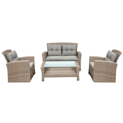 Liu 4 Pc Outdoor Patio Rattan Sectional Sofa Set - Gray