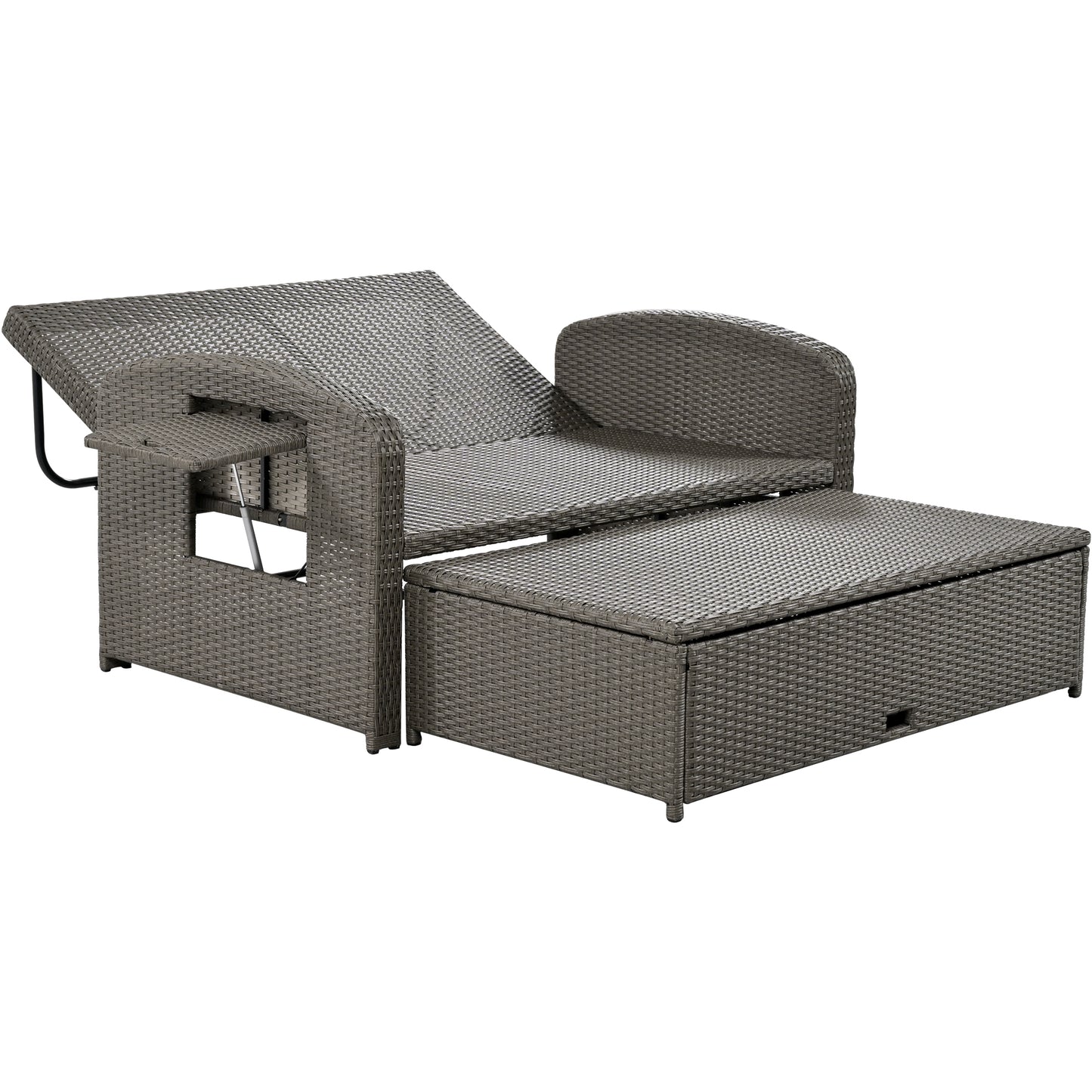 Tula PE Wicker Rattan Double Chaise Lounge - Gray