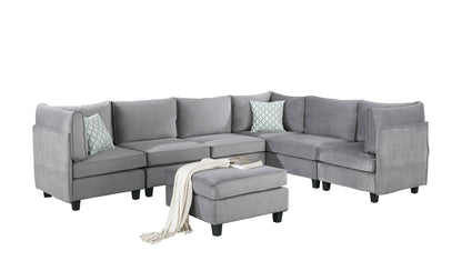 Simona Velvet 7Pc Modular Sectional Sofa - Gray