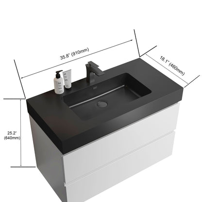 Alice 36" Bathroom Vanity with SinK Wall Mounted Floating -  White+Black