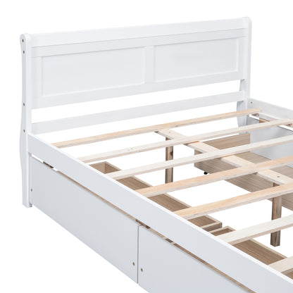 Meg Full Size Wood Platform Bed with 4 Drawers - White