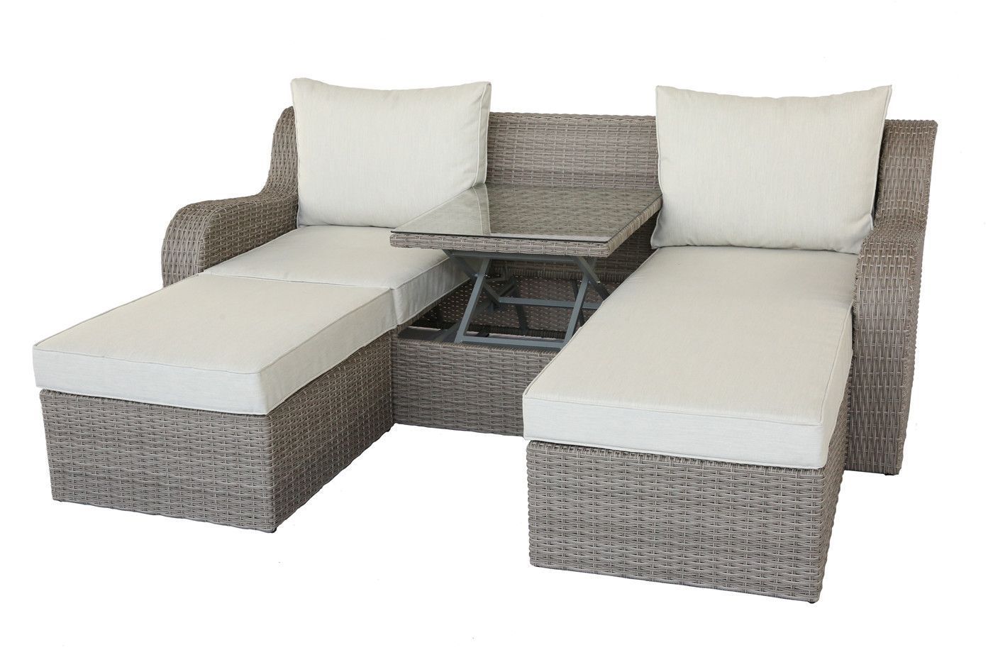 Salena Patio Sectional & 2 Ottomans (2 Pillows) - Beige