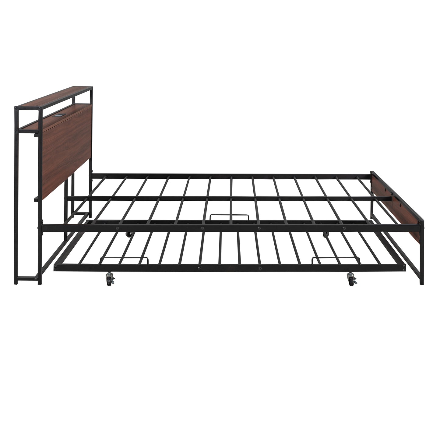 Draven Queen Size Metal Platform Bed Frame with Trundle - Black