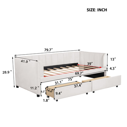 Tano Twin Size Upholstered Daybed with Drawers - Beige