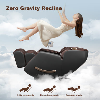 Elias Deluxe Zero Gravity Full Body Massage Chair with AI Voice Control - Black+Brown