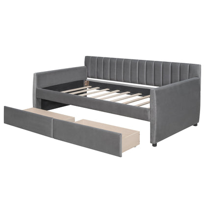 Xena Twin Size Upholstered Daybed with Drawers - Gray