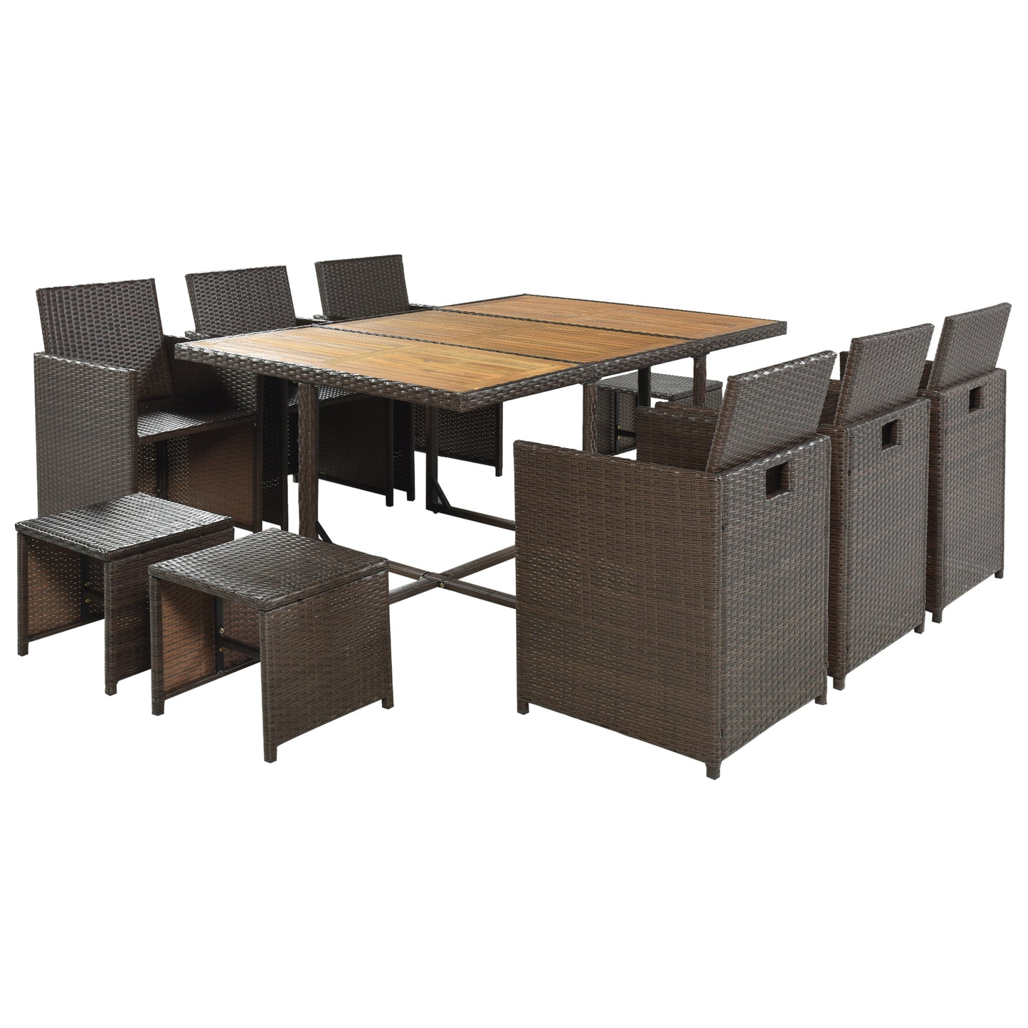 Larita 11 Pc  All-Weather PE Wicker Dining Table Set - Brown