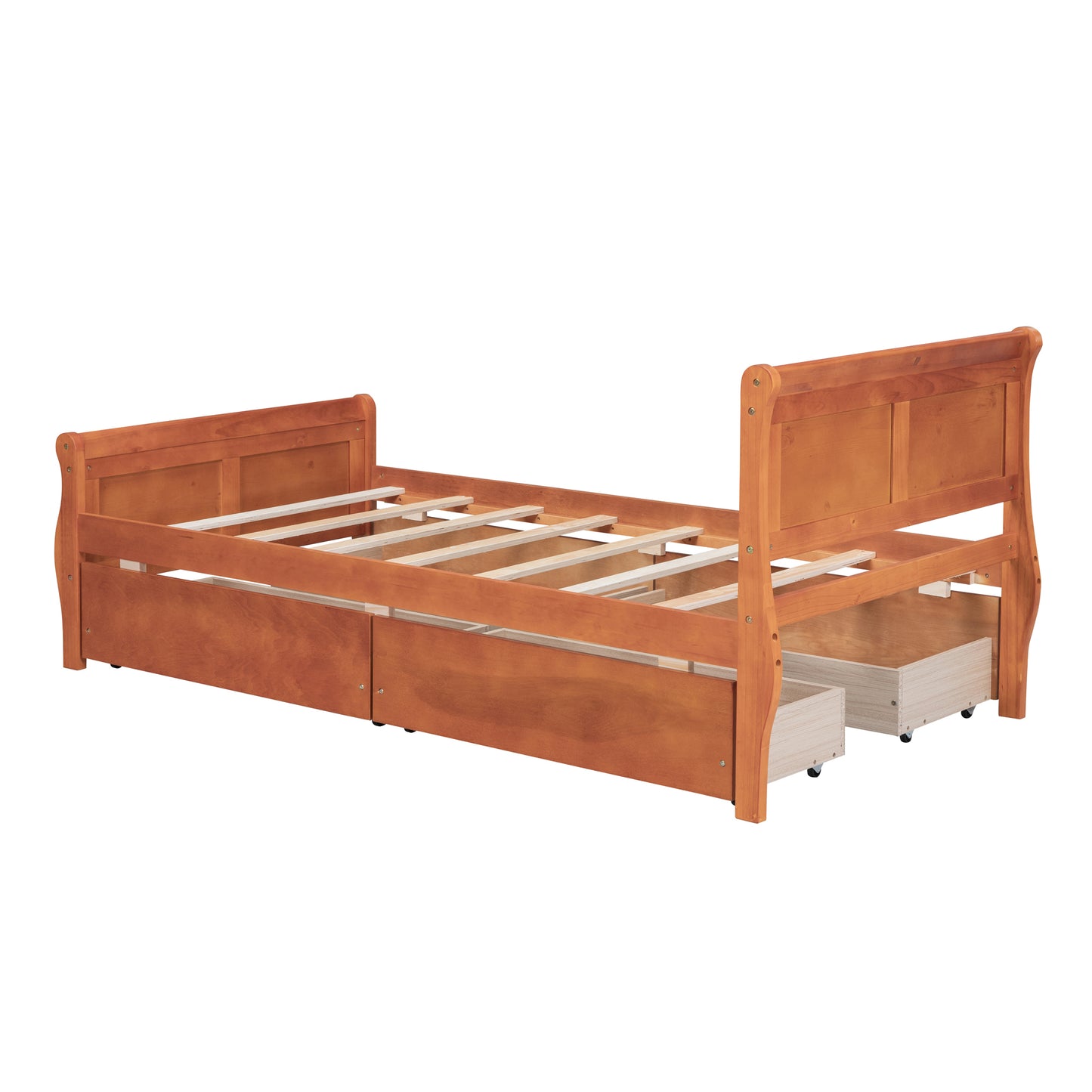 Meg Twin Size Wood Platform Bed with 4 Drawers - Oak