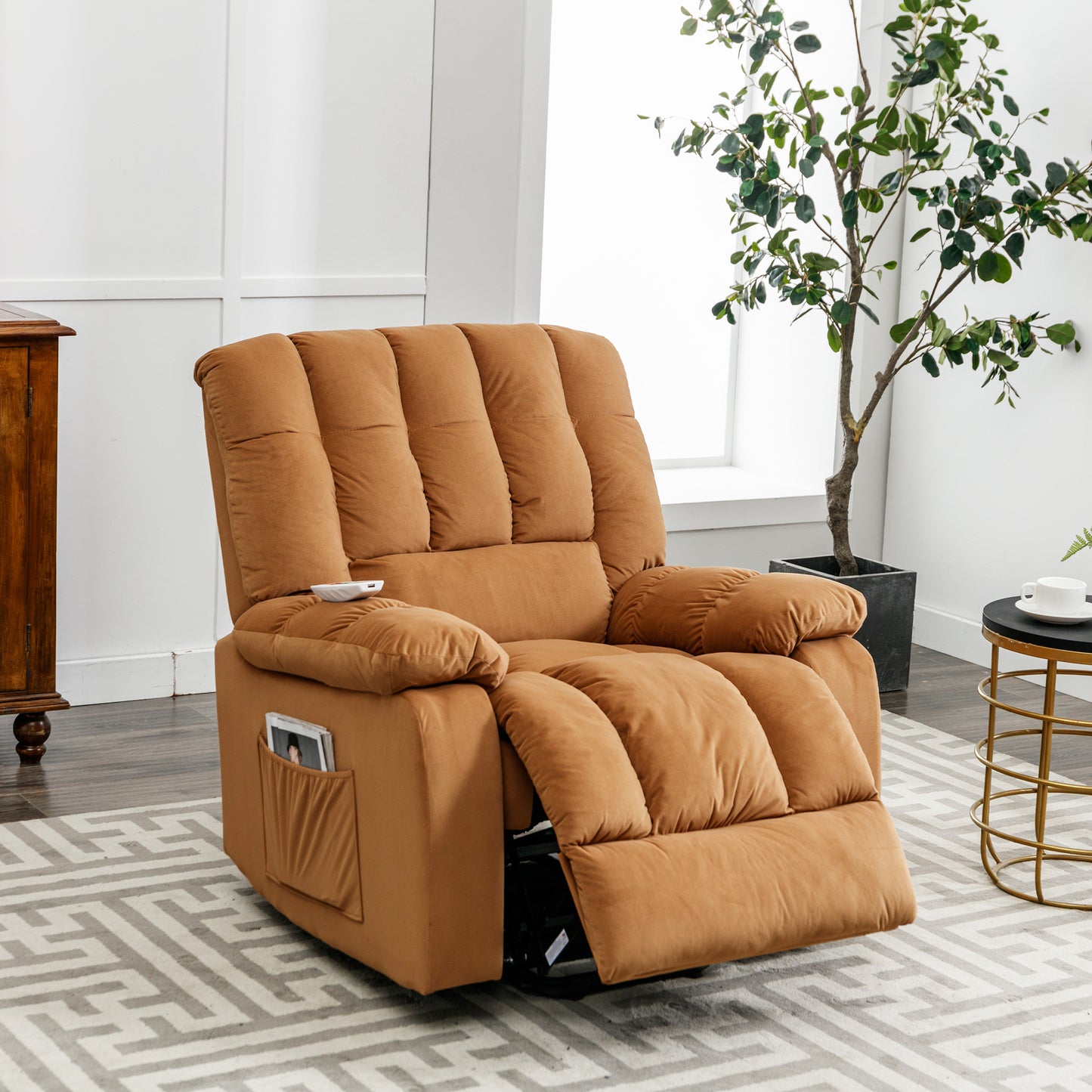 Parsons Power Recliner with Massage Function - Light Brown