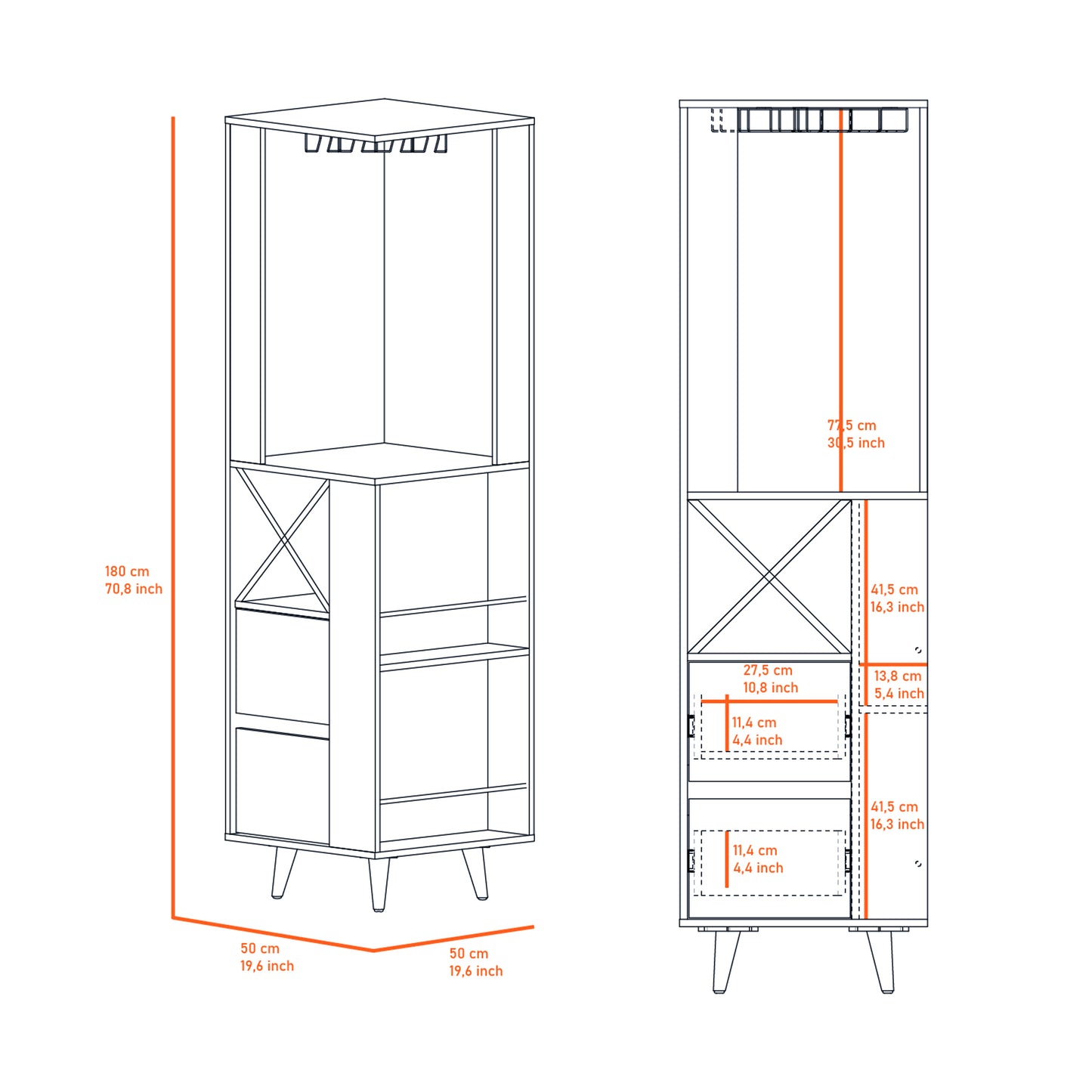 Katherine 2-Shelf 2-Drawer 4-Bottle Bar Cabinet