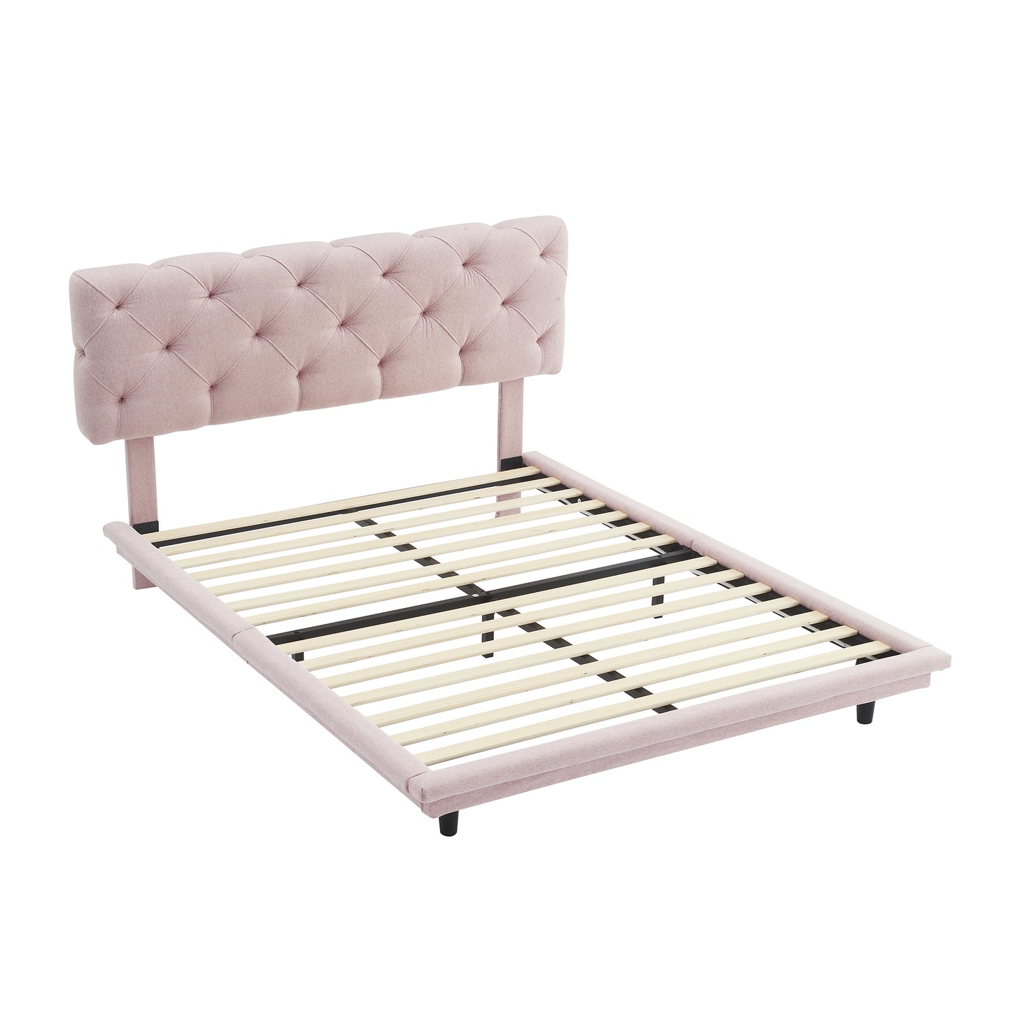 Joy Full Size Upholstered Bed with Light Stripe - Pink