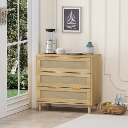 Tero 3-Drawers Rattan Storage Cabinet - Oak