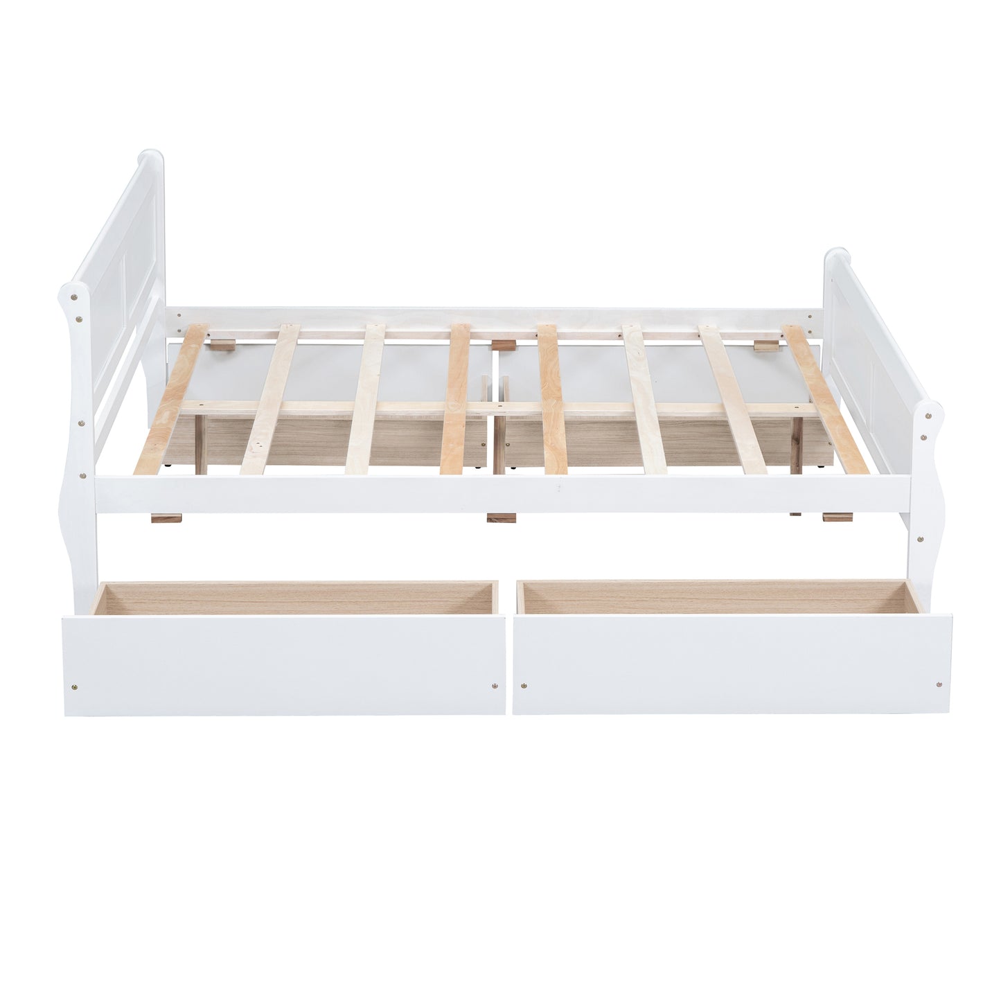 Meg Full Size Wood Platform Bed with 4 Drawers - White