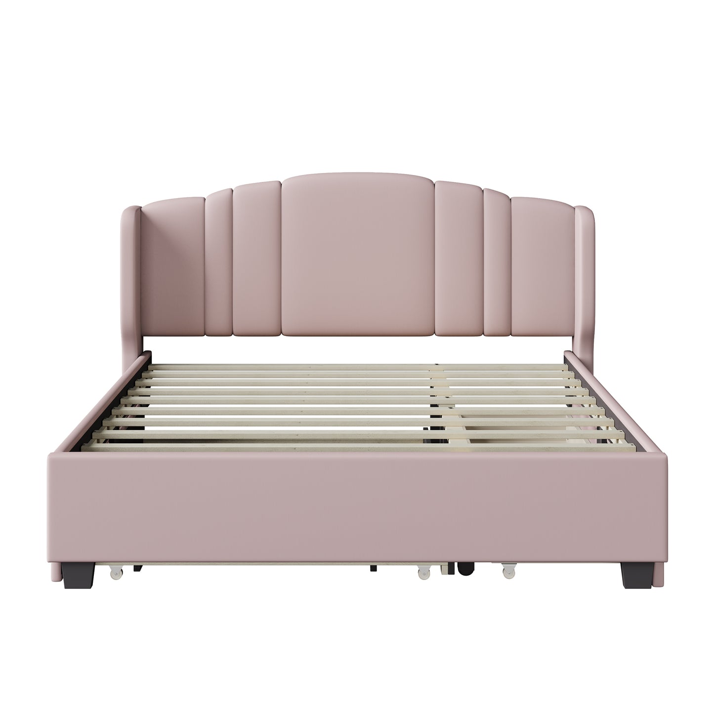 Mali Queen Size Platform Bed with Wingback Headboard - Pink