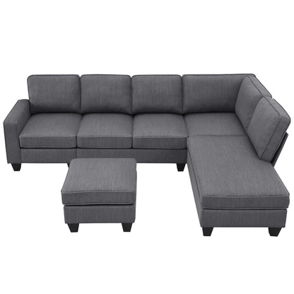 Vortex 7-seat Linen Fabric L-shaped Sectional Sofa - Gray