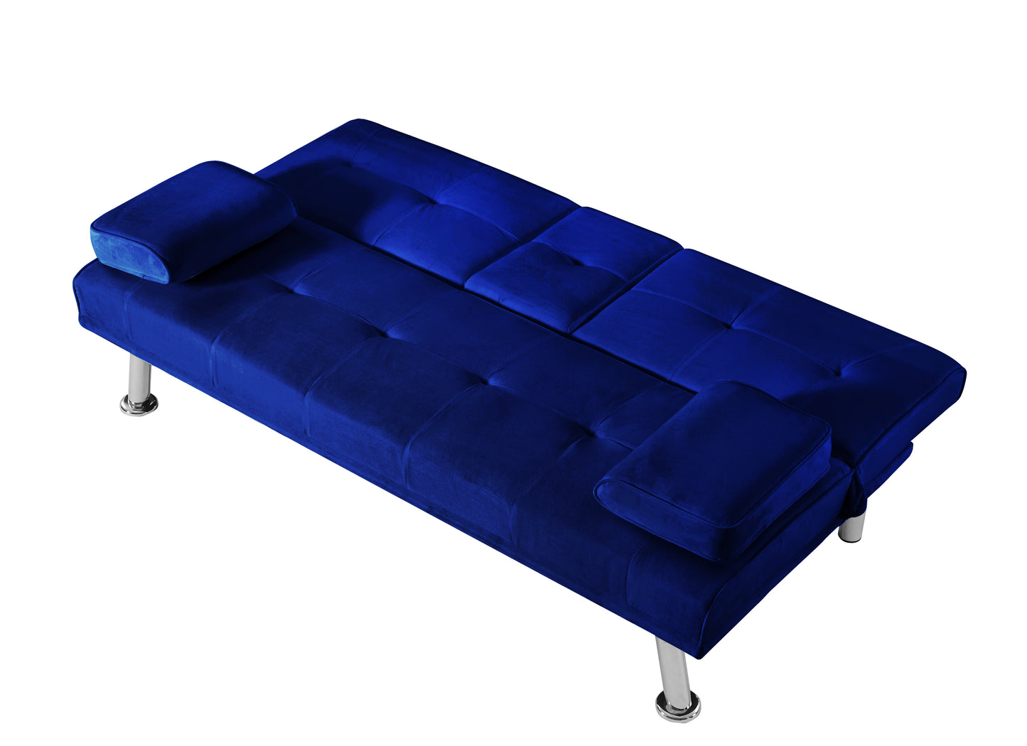 Devo Velvet Upholstered  Convertible Folding Futon Sofa Bed - Blue