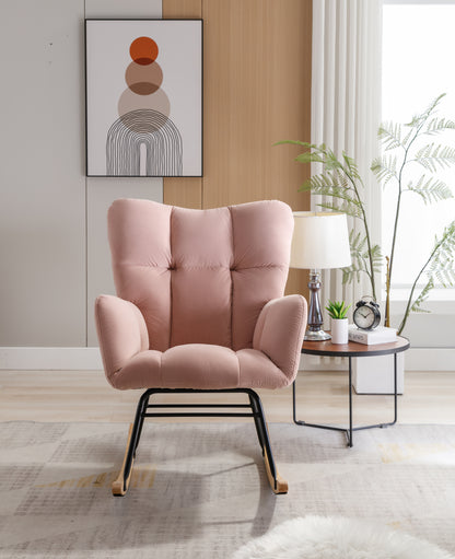 Noble Velvet Tufted Upholstered Rocking Chair - Pink