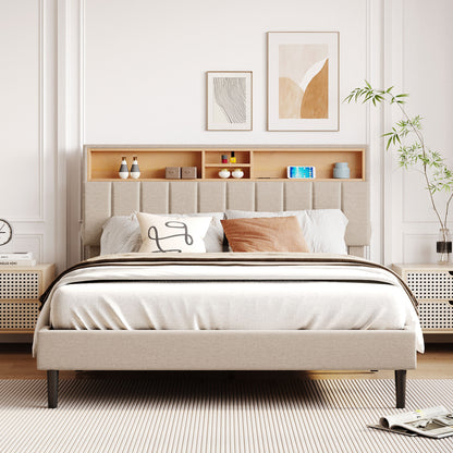 Alvin Queen Size Platform Bed Frame - Beige