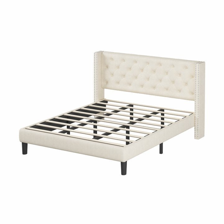 Voss King Size Platform Bed Frame - Beige