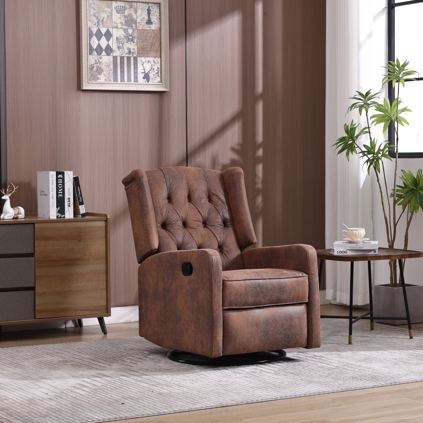 Davina Swivel Rocking Recliner Chair - Coffee