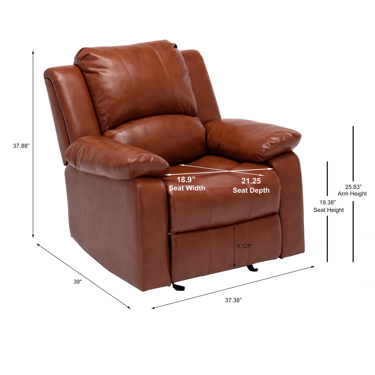 Charlotte Leather Gel Recliner - Caramel