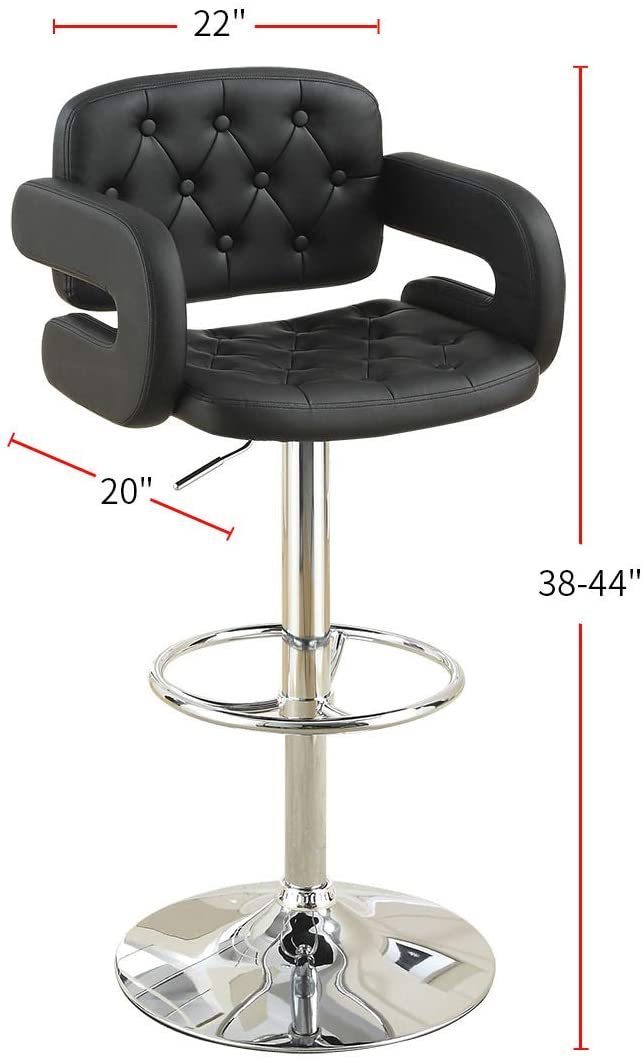 Elegant Armrest Tufted Leather Swivel Barstool  - Black