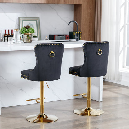 Golden Velvet Comfort Barstools - Black Set of 2