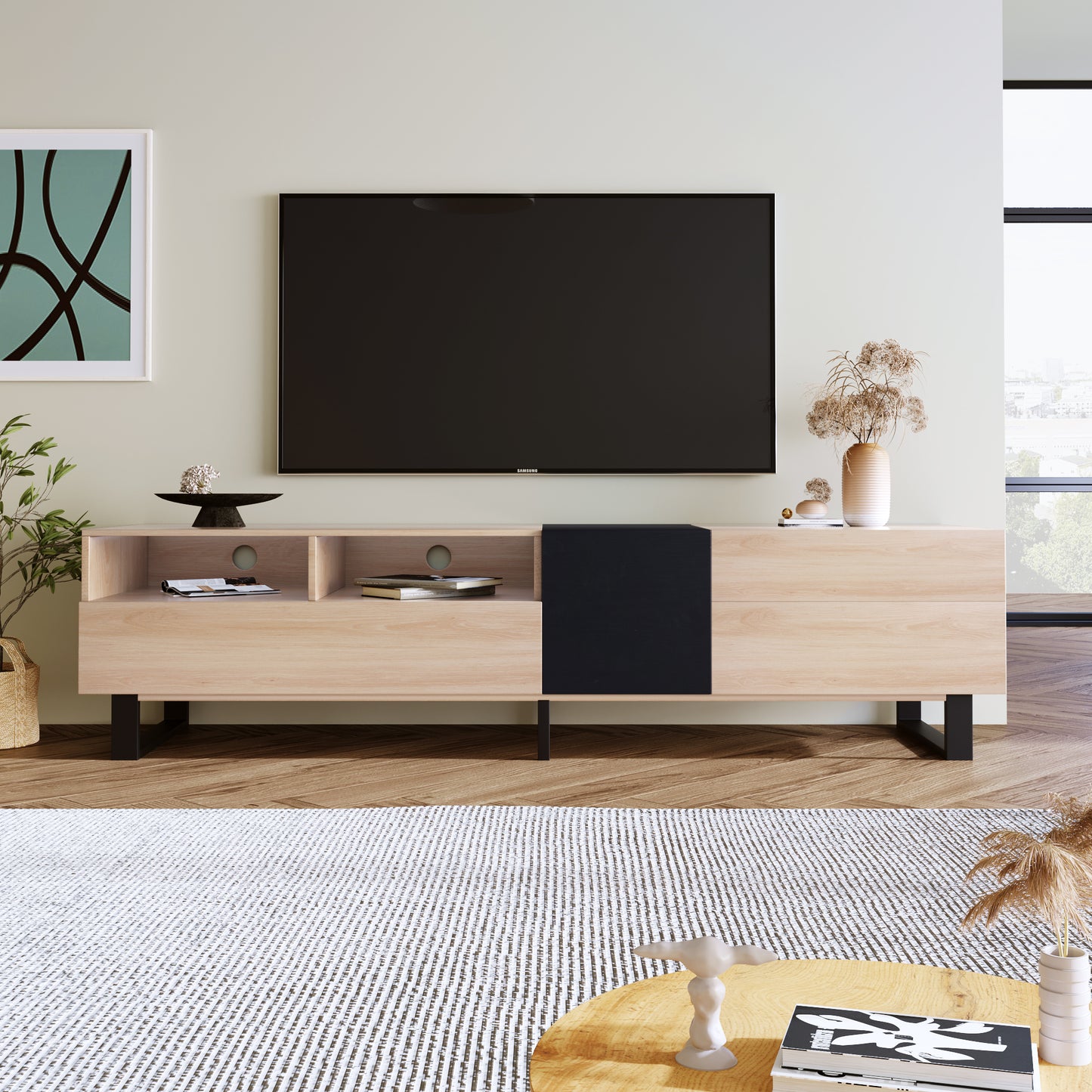 Vato Modern TV Stand Entertainment Center - Natural