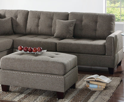 Amara 3pcs Sectional Reversible Chaise Sofa And Ottoman - Coffee