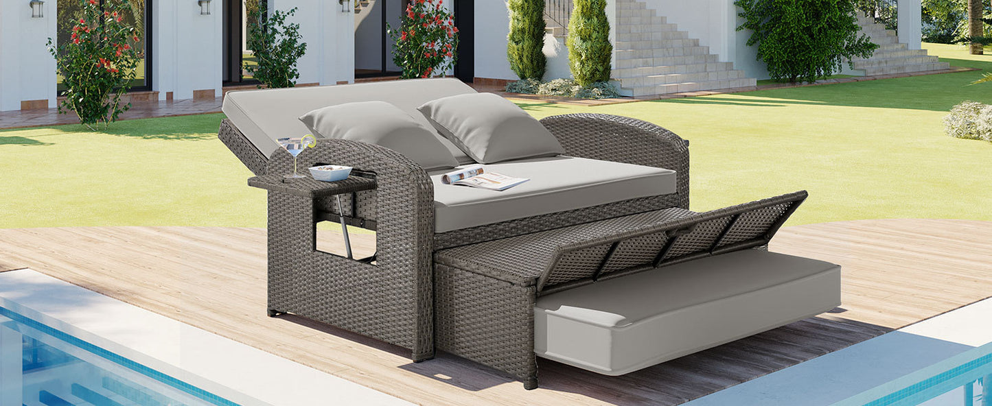 Tula PE Wicker Rattan Double Chaise Lounge - Gray