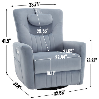 Davila Swivel and Rocker Power Recliner Chair with Lumbar and Neck Support - Blue