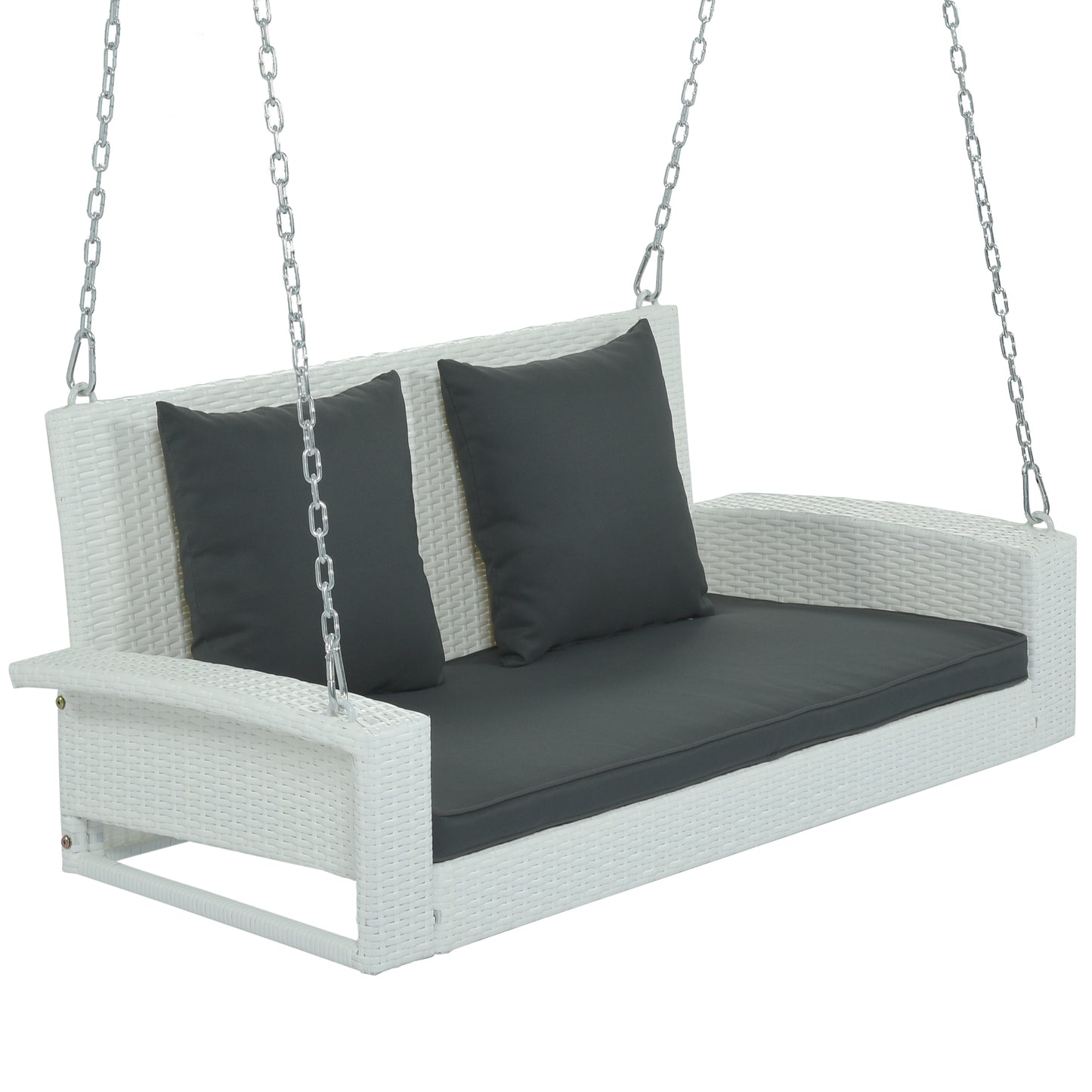 Paz2-Person Wicker Hanging Porch Swing (White Wicker, Gray Cushion)