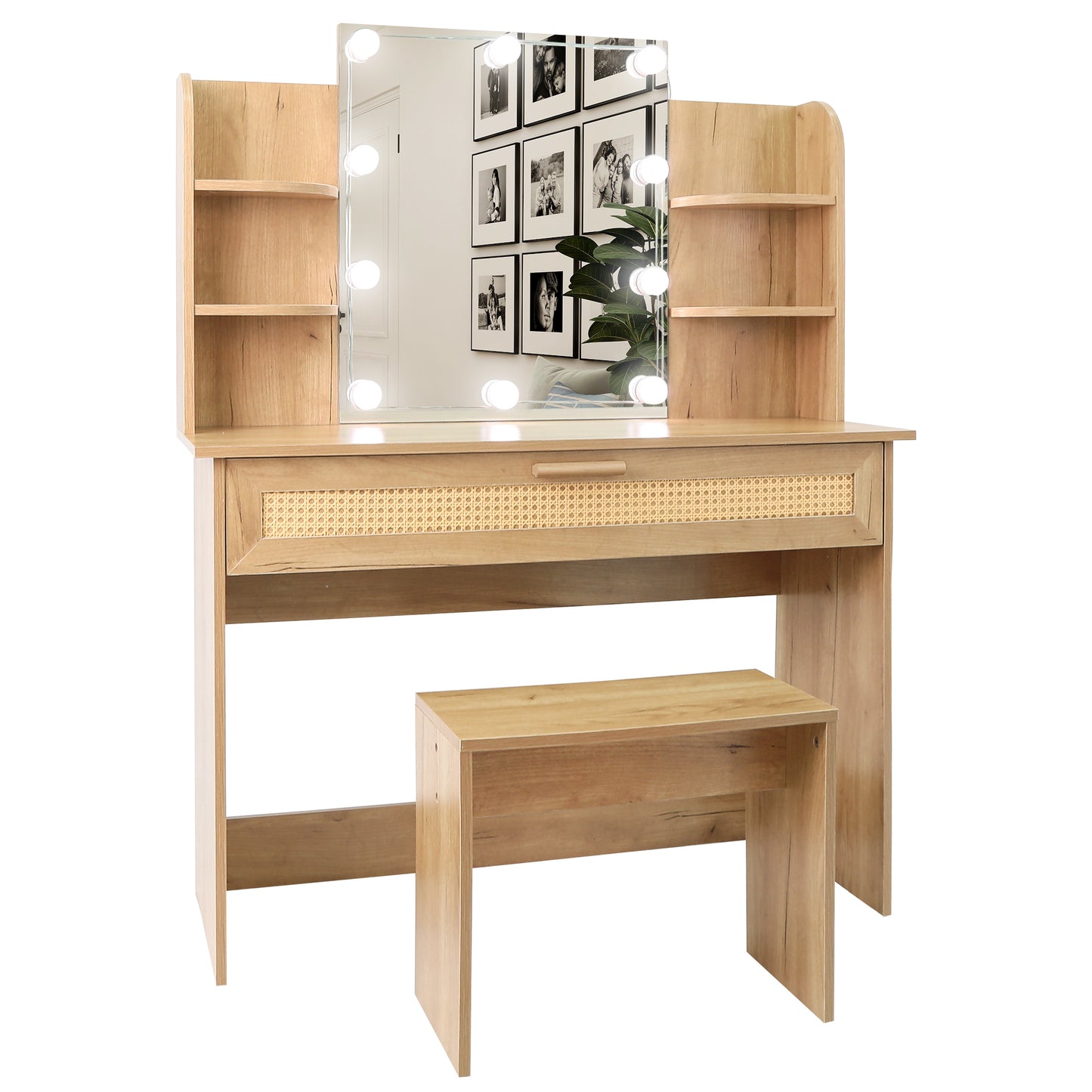 Brooks Vanity Desk Set With LED Lighting Mirror - Natural