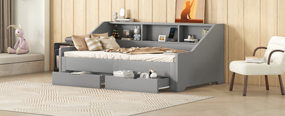 Zion Twin to King Size Daybed  with Storage Bookcases - Gray