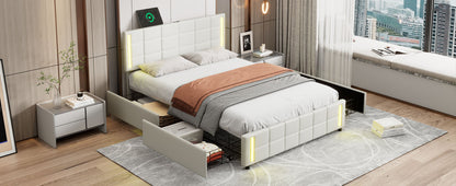 Bot Queen Size Platform Bed with LED - White