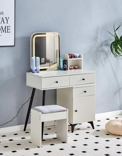 Glover Fluted Makeup Vanity Desk with Square LED Mirror