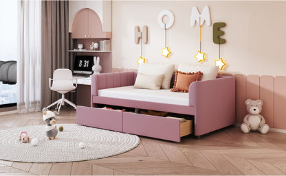 Tano Twin Size Upholstered Daybed with Drawers - Pink