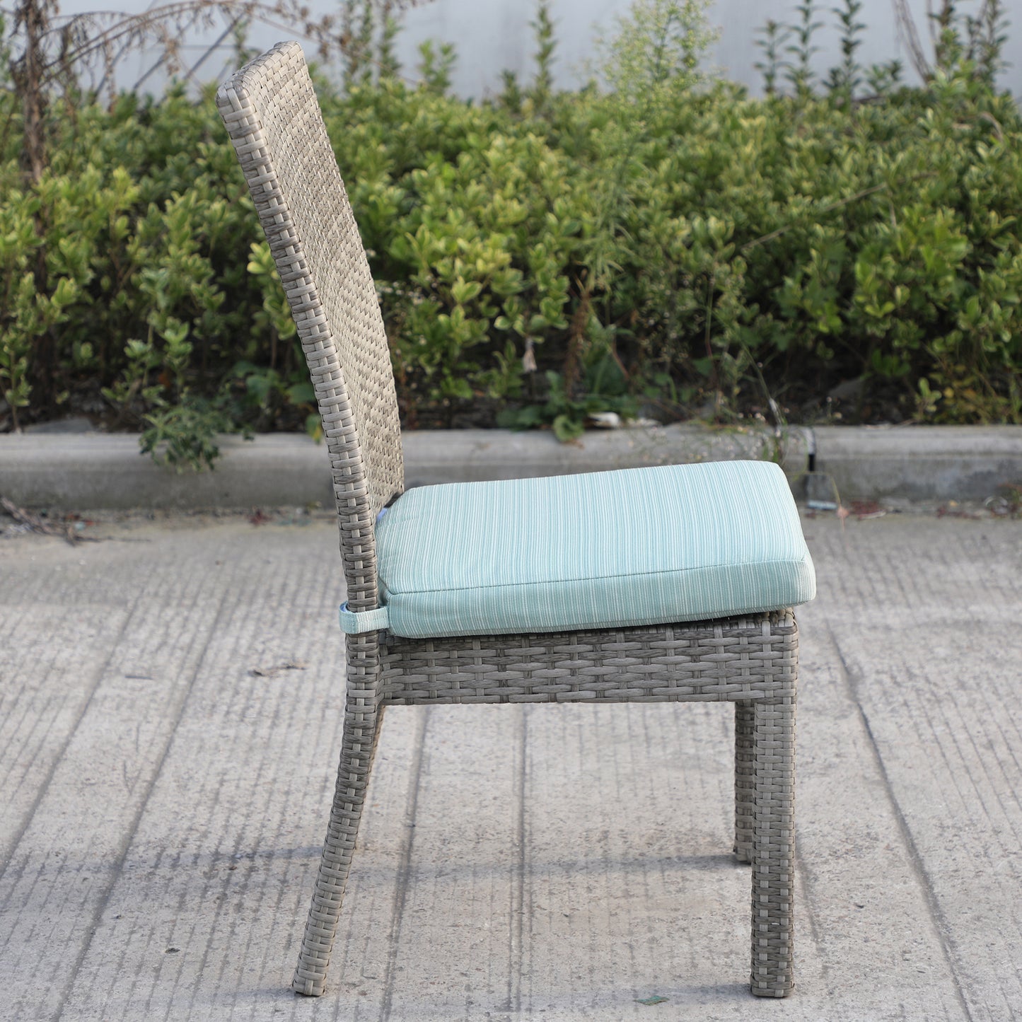 Aaron Outdoor Wicker Dining Chairs With Cushion (Set of 8) - Gray/Aqua