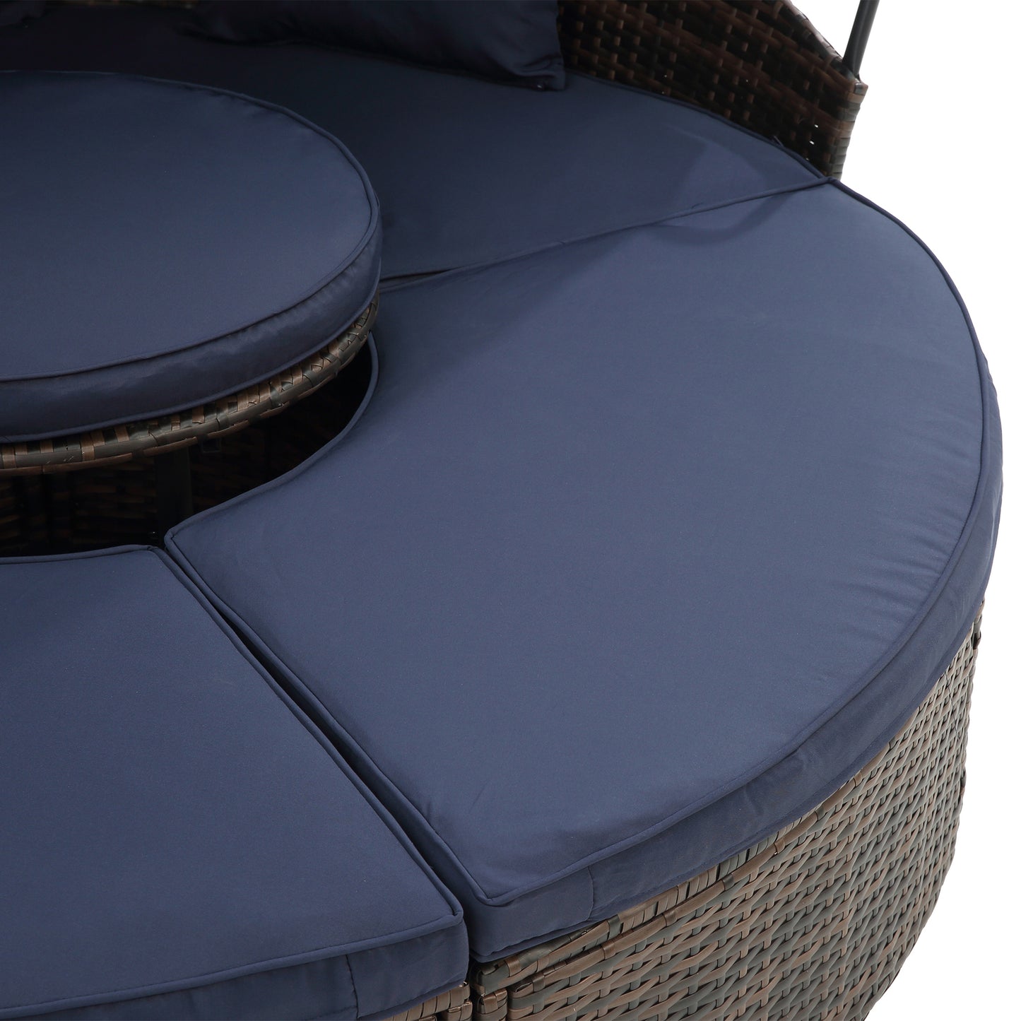 Cove Outdoor Rattan Round Lounge With Canopy - Navy Blue