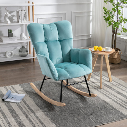 Noble Velvet Tufted Upholstered Rocking Chair - Cyan