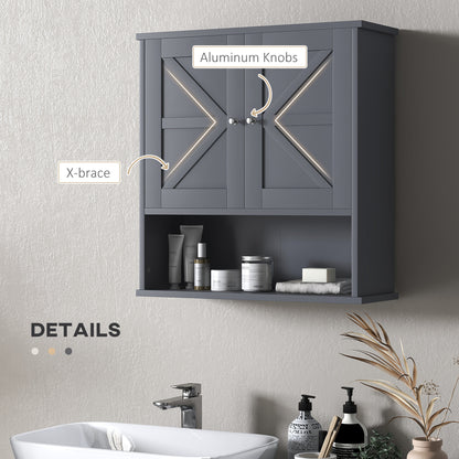 Kleankin Farmhouse Bathroom Wall Cabinet - Gray