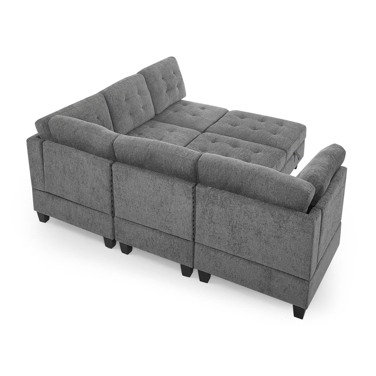 Molly Modular Sectional Sofa Three Single Chair ,Two Corner and Two Ottoman - Grey