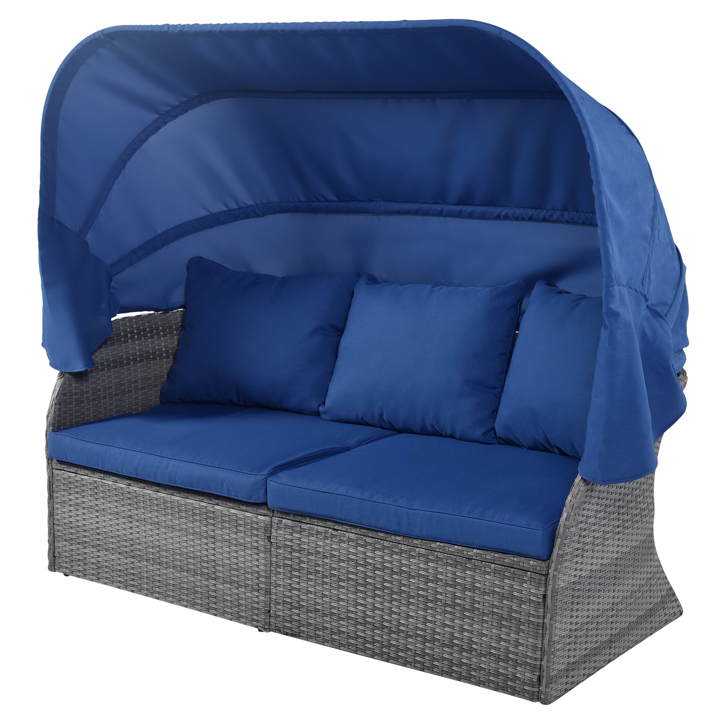 Zella Outdoor Daybed with Retractable Canopy Set - Blue