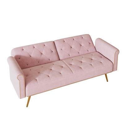 Uma Convertible Velvet Sofa Bed - Pink