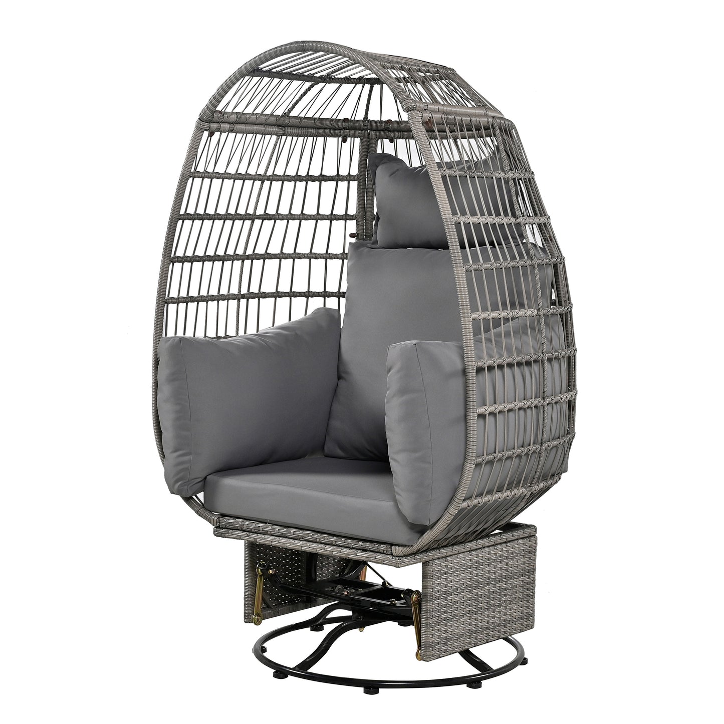 Bell Outdoor Swivel Chair with Cushion (Gray Wicker + Gray Cushion)