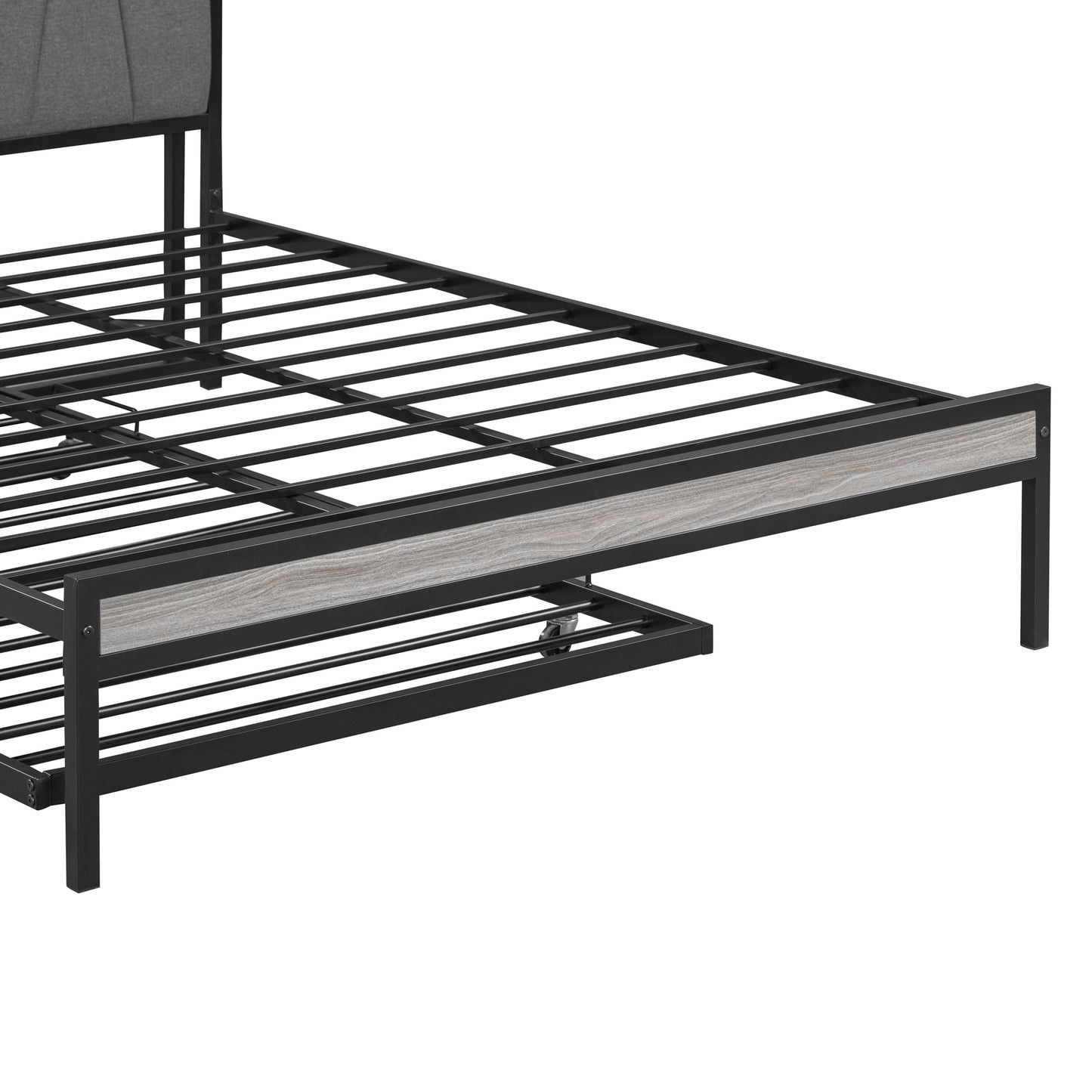 Quest Queen Size Metal Platform Bed Frame with Trundle - Black