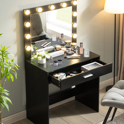 Auro Vanity Desk with Mirror & Light - Black